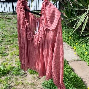 Anthropologie Ruffled Textured Blouse in Rose